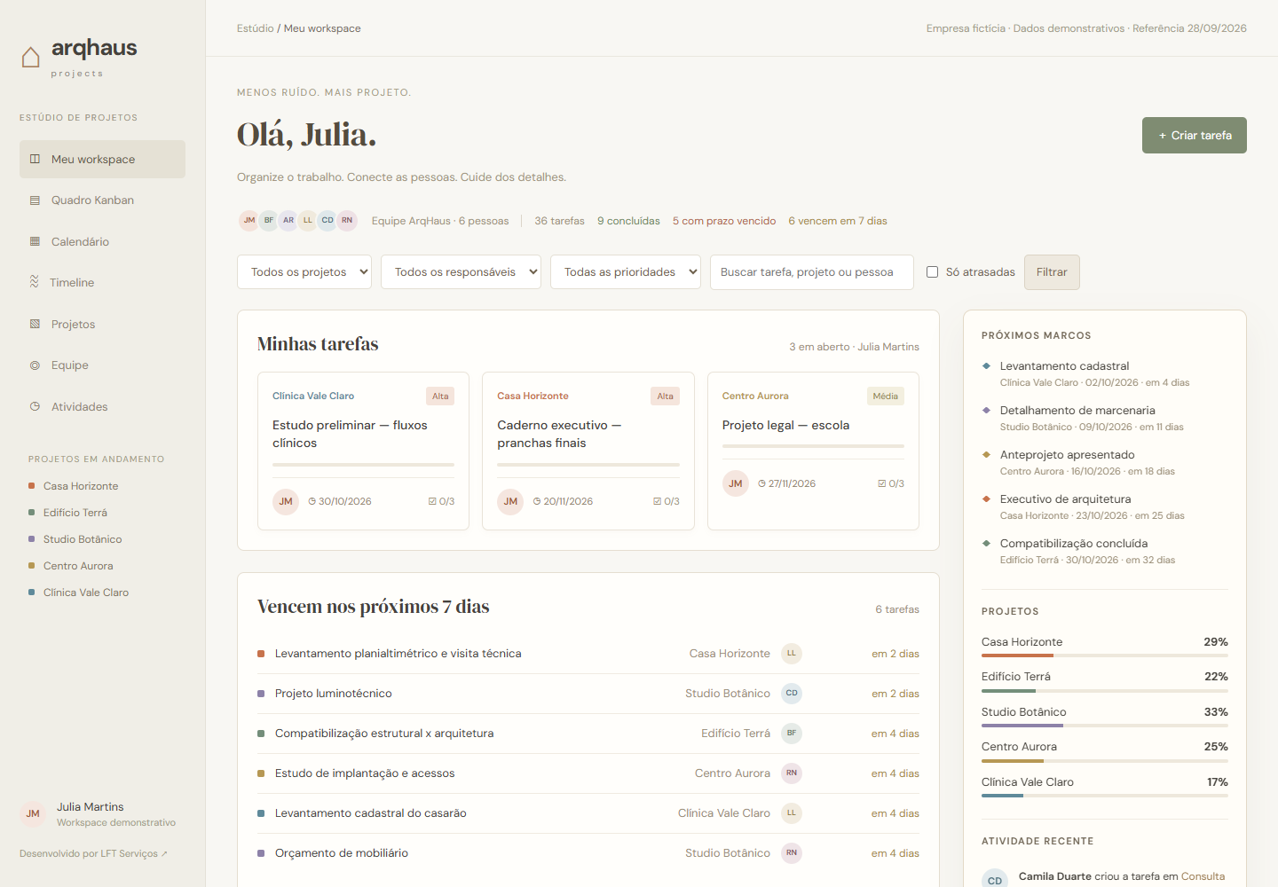 Interface de ArqHaus Projects